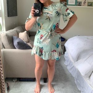 Mint green Floral Mini Dress - comfortable fit